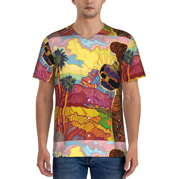 Hirioo Beautiful African Woman for Men's Baseball T-shirt Shirts Short Sleeve Casual Summer Button Stretch T Shirts,Size S-4XL-4X-Large
