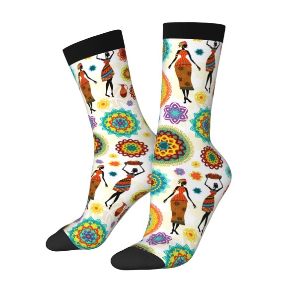 Hirioo Beautiful African Womens Pattern Adult Middle Tube Socks Breathable Sock Non-Pilling,Contrasting Color Design