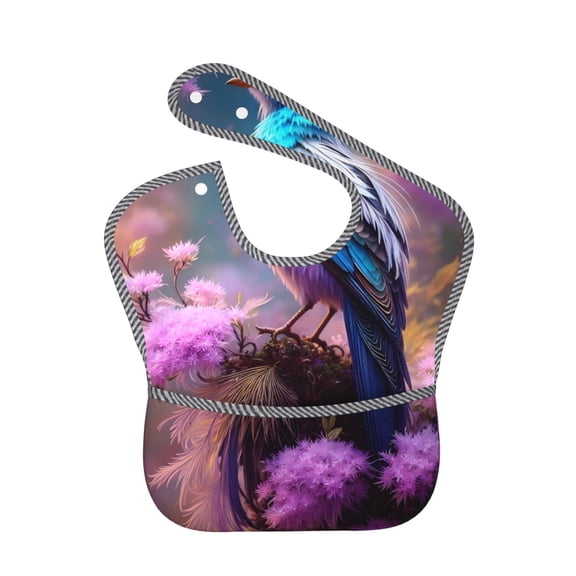 Hirioo Beautiful Flower Blue Bird for Baby Waterproof Pocket Bib Adjustable Closed for Babies Toddlers with Large Pocket 6-24Months