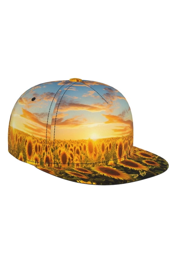 Beautiful Golden Sunflower Field for Baseball Cap Men Cap Flat Brim for Men Women Teens Adjustable Baseball Cap