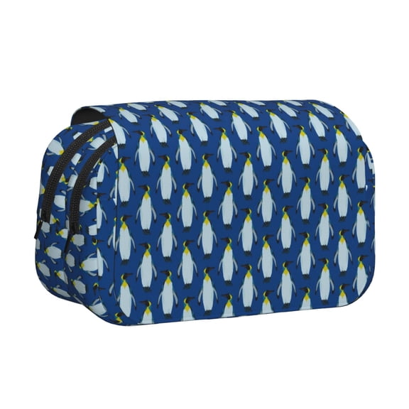 Hirioo Beautiful King Penguin Pattern for Large Grid Mesh Pencil Case with Zipper Stationery Organizer Case