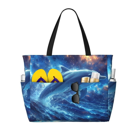 Hirioo Beautiful Ocean Dolphin for Large Capacity Beach Travel Bag for Women Men Foldable Beach Bags, Ideal for Travel, Beach, Pool, Picnic, and Family Outings