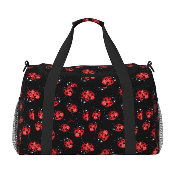 Hirioo Beautiful Red Ladybug Hand Travel Bag for Men Women,Durable and Spacious Travel Bag with Multiple Pockets for Work, Travel, Weekend Getaways