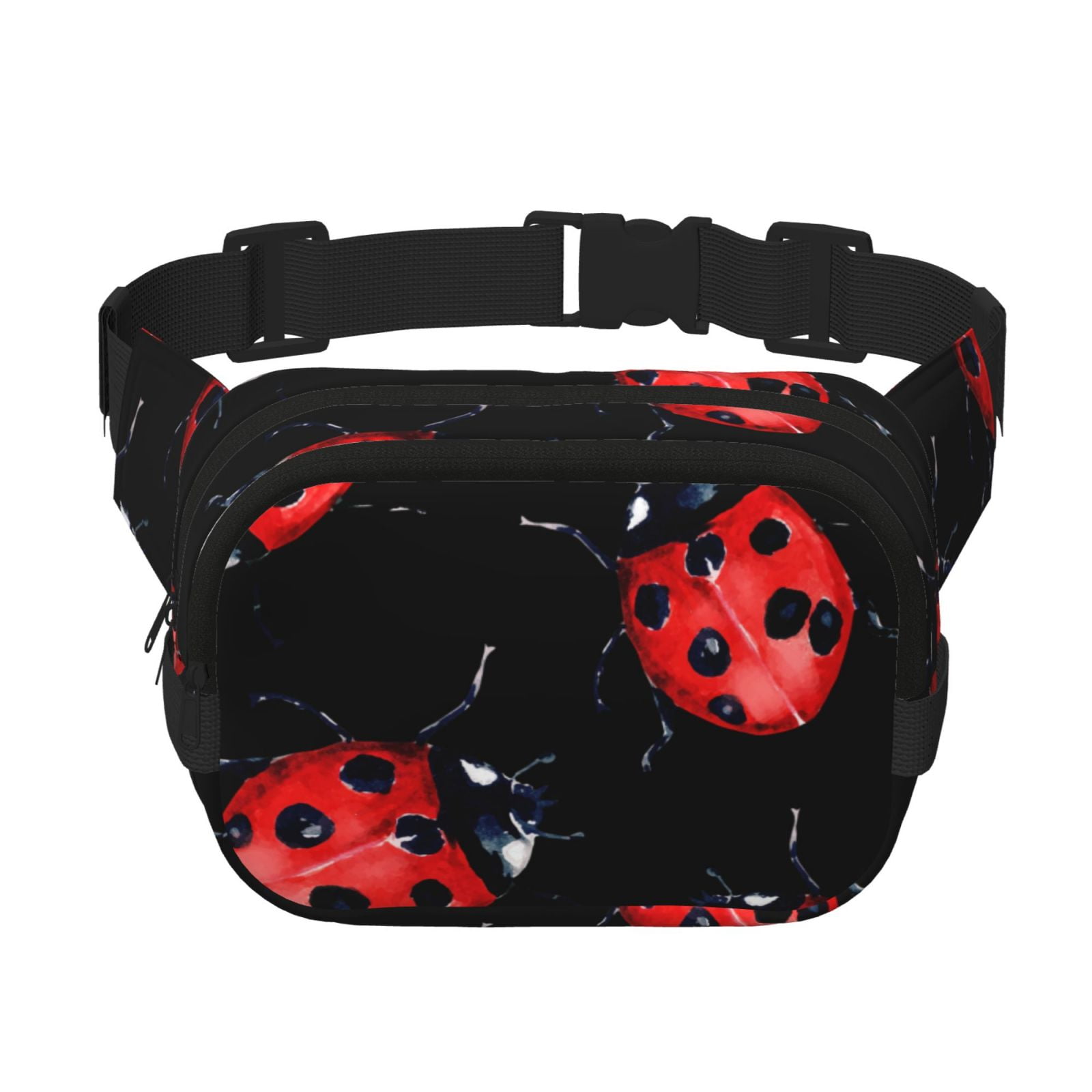 Hirioo Beautiful Red Ladybug for Double Layer Waist Bag Adjustable Fanny Pack For Travel Running Hiking