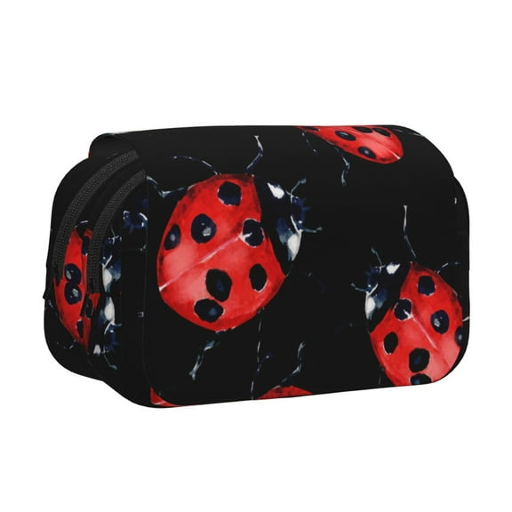 Hirioo Beautiful Red Ladybug for Large Grid Mesh Pencil Case with Zipper Stationery Organizer Case
