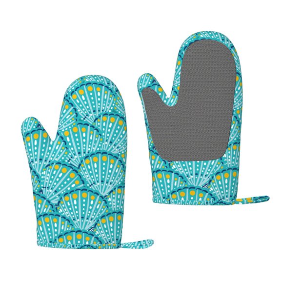 Hirioo Beautiful Seashells for Silicone Oven Mitts for BBQ, Baking, Cooking, Set of 2, Heat Resistant 260, Non-Slip Kitchen Essentials