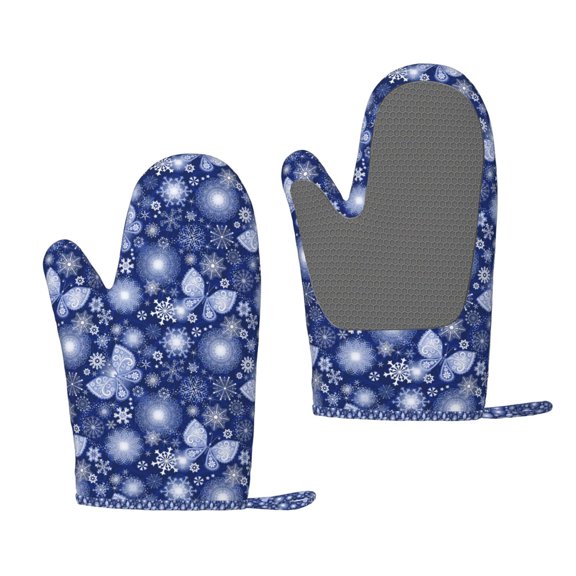 Hirioo Beautiful Snowflake Butterfly for Silicone Oven Mitts for BBQ, Baking, Cooking, Set of 2, Heat Resistant 260℃, Non-Slip Kitchen Essentials