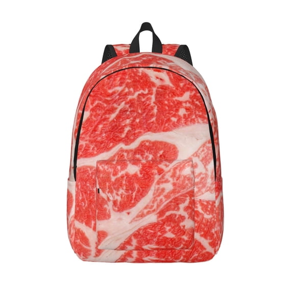 Hirioo Beef Steaks Canvas Backpack, Durable Travel Backpack with Multiple Compartments,Large Capacity, Backpack for School, Hiking, Work