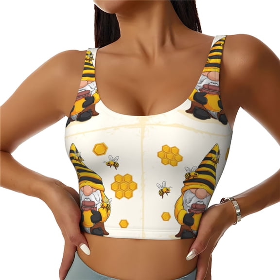 Hirioo Beekeeper Gnome Holding A Glass for Women's Sports Vest with Full-Print Design, Stretchy Fabric and Removable Pads-Medium