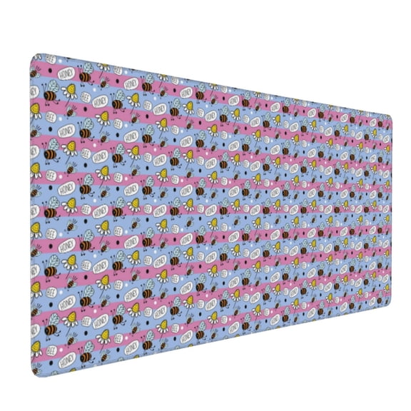 Hirioo Bees And Daisies Striped for Mouse Pad ,Anti-Slip Base, Durable Stitched Edges, Perfect for Gaming, Office, and Home Use,16x35.5in