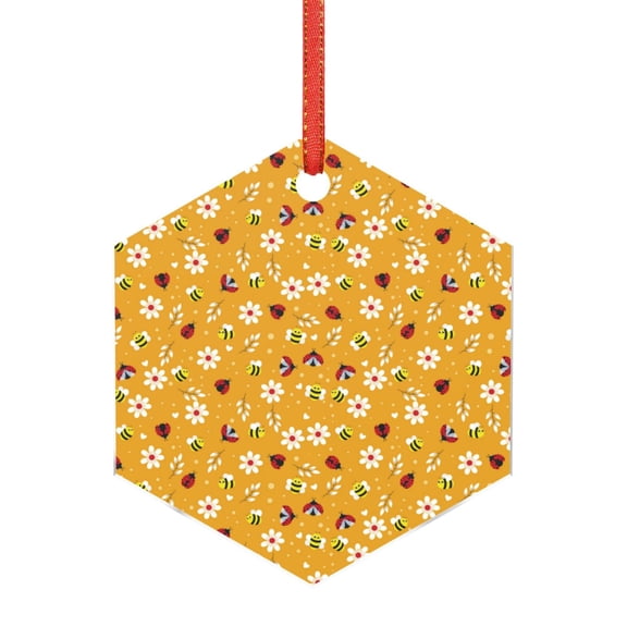 Hirioo Bees And Ladybug for Acrylic Christmas Pendant Hanging Christmas Tree Ornaments, Car, Home, Office Gift Decor-Hexagon