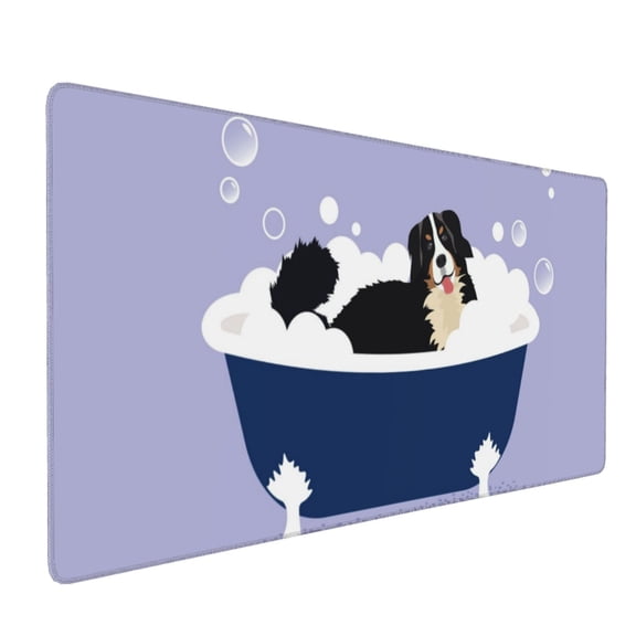Hirioo Bernese Mountain Dog Sitting Bath Tub for Mouse Pad ,Anti-Slip Base, Durable Stitched Edges, Perfect for Gaming, Office, and Home Use,16x35.5in
