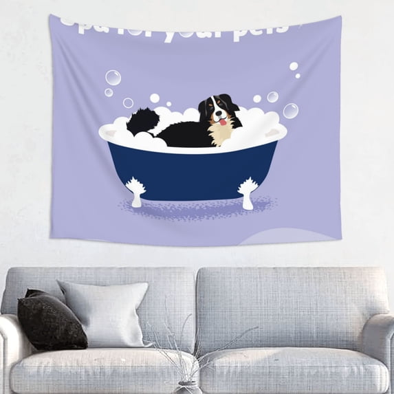 Hirioo Bernese Mountain Dog Sitting Bath Tub Print Tapestry Lightweight Fabric for Bedroom Aesthetic Home Wall Dorm Décor Living Room Decor 29x37 Inch