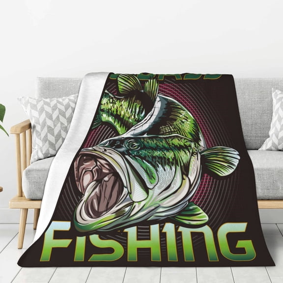 Hirioo Big Bass Fish for Flannel Blanket, Cozy and Warm Throw for Bed or Couch ,Perfect for All Seasons-40"x30"