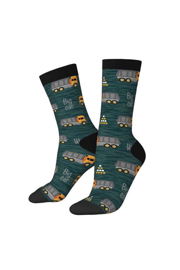 Big Machine Pattern Adult Middle Tube Socks Breathable Sock Non-Pilling,Contrasting Color Design