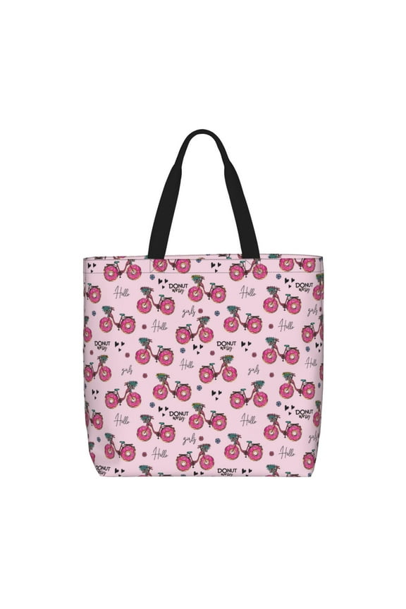 Bike with Donut Wheels for Tote Bag for Women, Quilted Shoulder Bag with Zipper, Large Capacity Handbags for Casual, Travel, Work