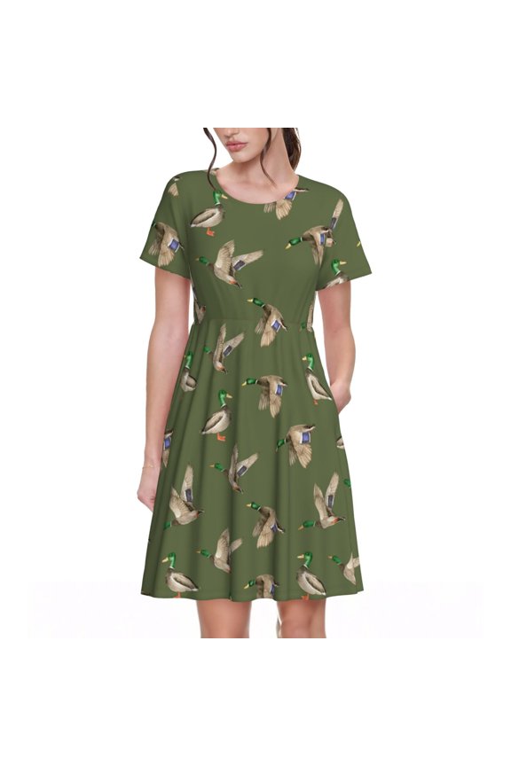 Birds Wild Ducks for Short Sleeve Dress Women’ Short Sleeve dress with Pockets