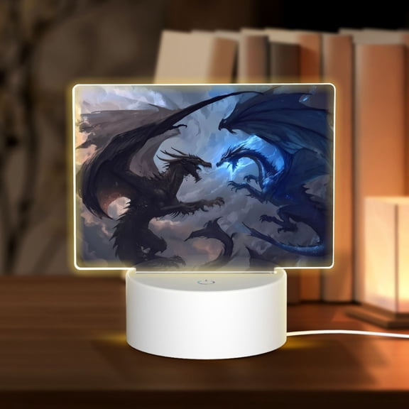 Hirioo Black And Blue Lightning Dragon for Rectangular Acrylic with Night Light Best Gifts for Lover Girl Mom, Valentine's Day Anniversary Birthday Wedding Present