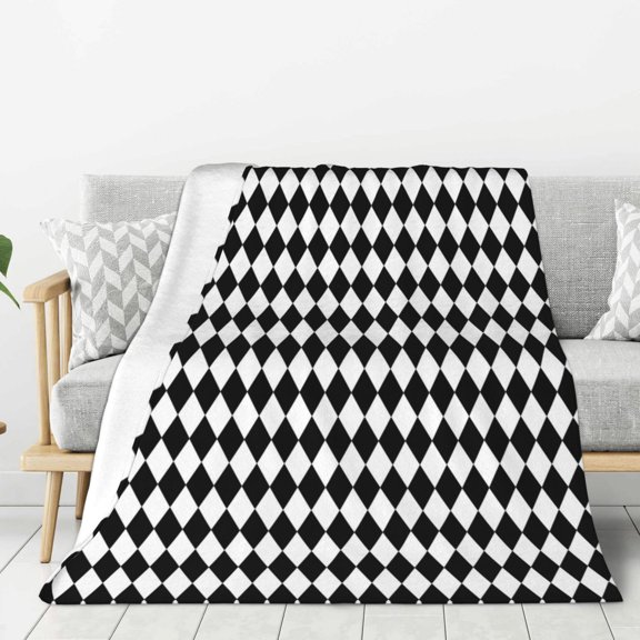 Hirioo Black And White Diamonds for Flannel Blanket, Cozy and Warm Throw for Bed or Couch ,Perfect for All Seasons-60"x50"
