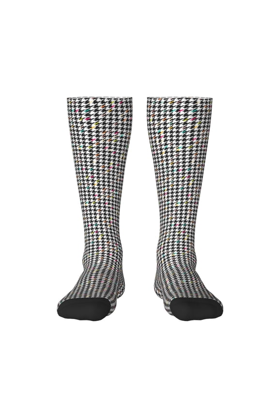 Black And White Houndstooth for Adult Stockings Breathable Sock Non-Pilling,Contrasting Color Design