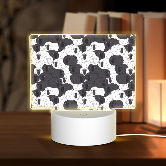Hirioo Black And White Sheeps for Rectangular Acrylic with Night Light Best Gifts for Lover Girl Mom, Valentine's Day Anniversary Birthday Wedding Present