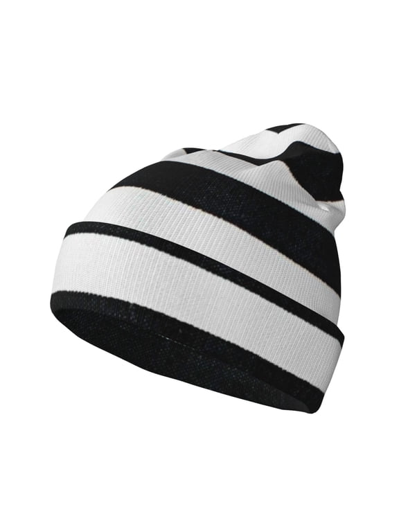 Black And White Stripes for Men's Knit Cuffed Beanie for Outdoor Activities Unisex
