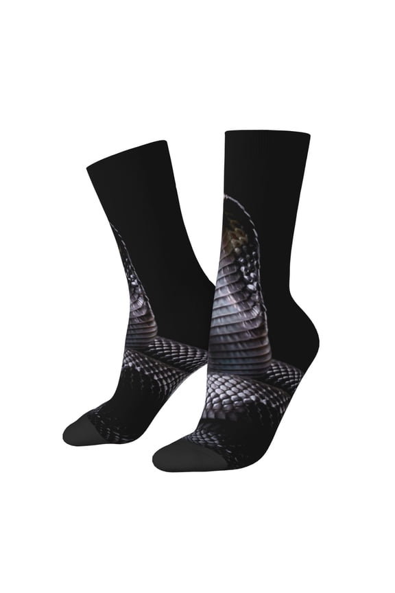 Black Cobra Snake Pattern Adult Middle Tube Socks Breathable Sock Non-Pilling,Contrasting Color Design