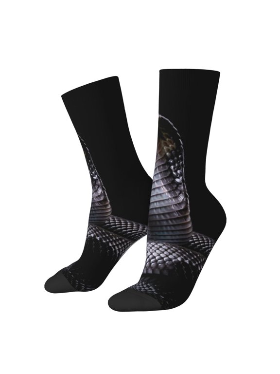 Black Cobra Snake Pattern Adult Middle Tube Socks Breathable Sock Non-Pilling,Contrasting Color Design