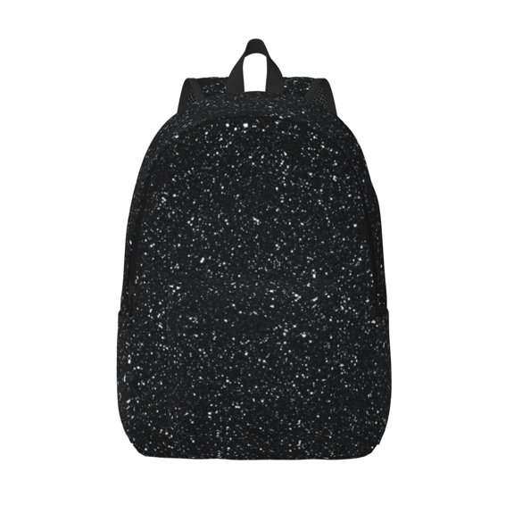 Hirioo Black Glitter Canvas Backpack, Durable Travel Backpack with Multiple Compartments,Large Capacity, Backpack for School, Hiking, Work