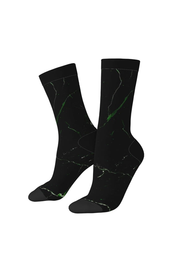 Black Marble Pattern Adult Middle Tube Socks Breathable Sock Non-Pilling,Contrasting Color Design