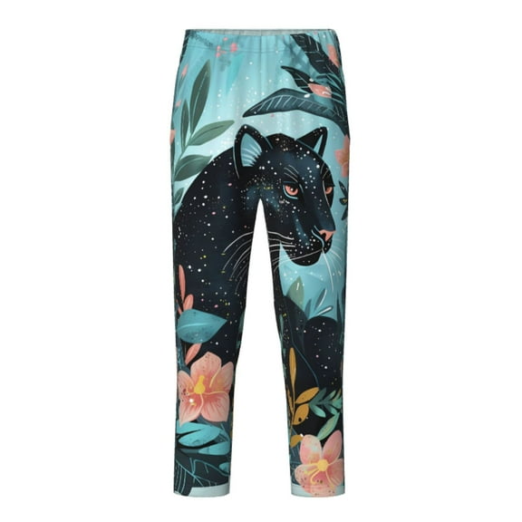 Hirioo Black Panther Floral Illustration for Teenagers' Pajama Pants Womens Lounge Pants with Pockets Pj Bottoms Pants for Men-XS(5-6)