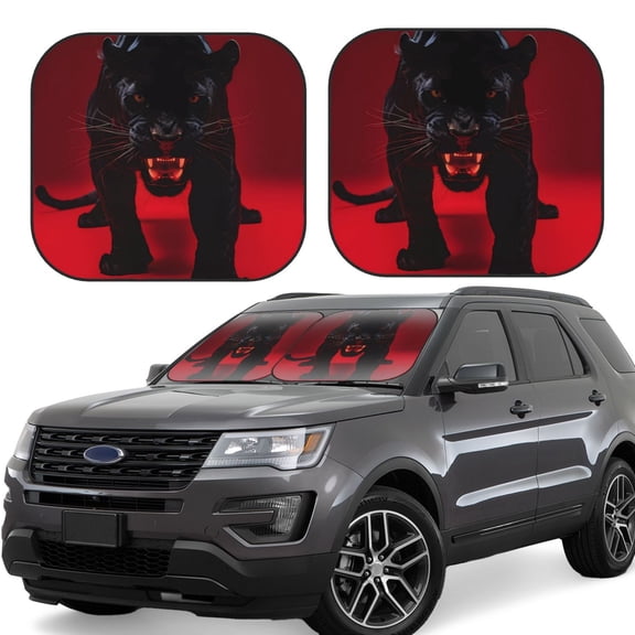 Hirioo Black Panther Red Background for 2PCS Windshield Sun Shade Foldable | Front Windshield Shade for Sun, Heat and UV Rays-Small