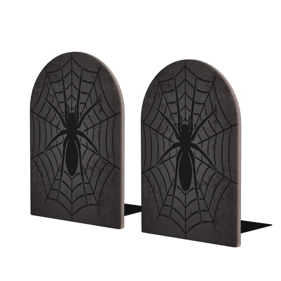 Hirioo Black Spider On Web 1 for Bookends Decorative Bookends for Shelves for Home or Office, Non-Slip Base