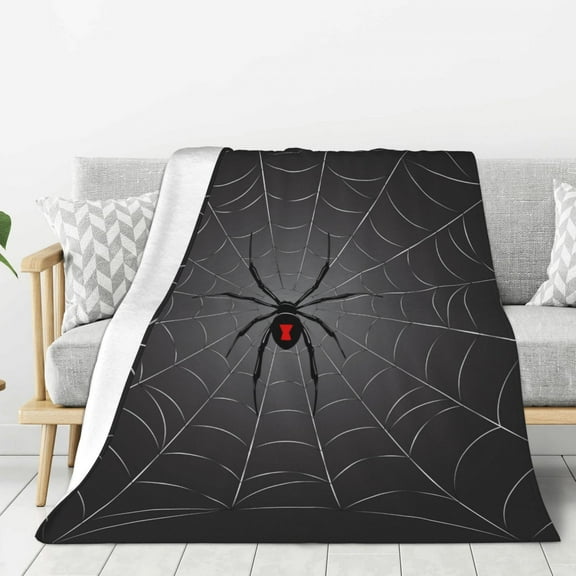 Hirioo Black Spider On Web for Flannel Blanket, Cozy and Warm Throw for Bed or Couch ,Perfect for All Seasons-40"x30"