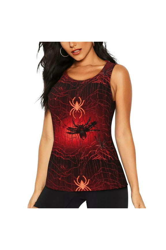 Black Spider Web With Spiders for Women's Workout Tank Top Sleeveless Workout Tops Athletic Gym Shirts-Small