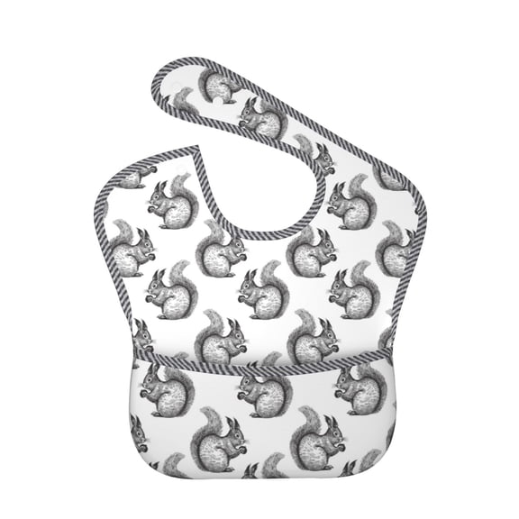 Hirioo Black Squirrel for Baby Waterproof Pocket Bib Adjustable Closed for Babies Toddlers with Large Pocket 6-24Months