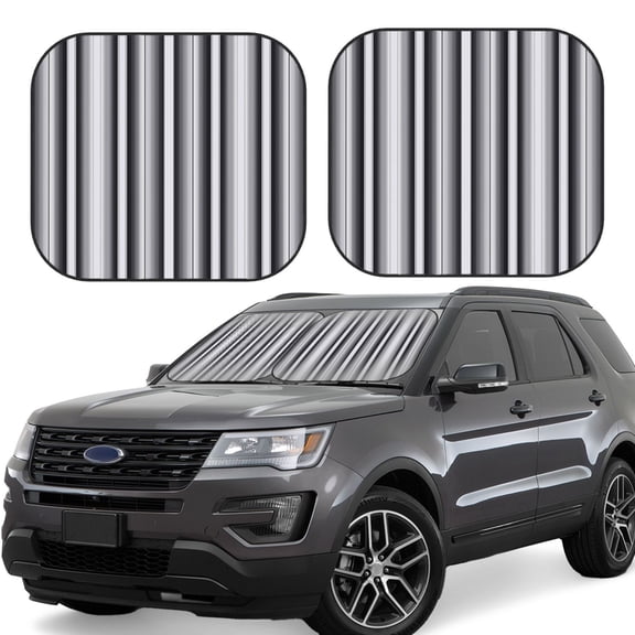 Hirioo Black White Gray Mexican Blanket Serape Stripes for 2PCS Windshield Sun Shade Foldable | Front Windshield Shade for Sun, Heat and UV Rays-Large
