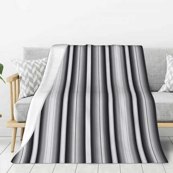 Hirioo Black White Gray Mexican Blanket Serape Stripes for Flannel Blanket, Cozy and Warm Throw for Bed or Couch ,Perfect for All Seasons-40"x30"