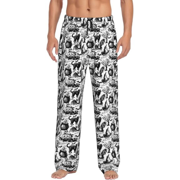 Hirioo Black White Halloween for Women's PJ Pajama Pants Sleep Pants Women's Home Trousers with Pockets,S-3XL-Small