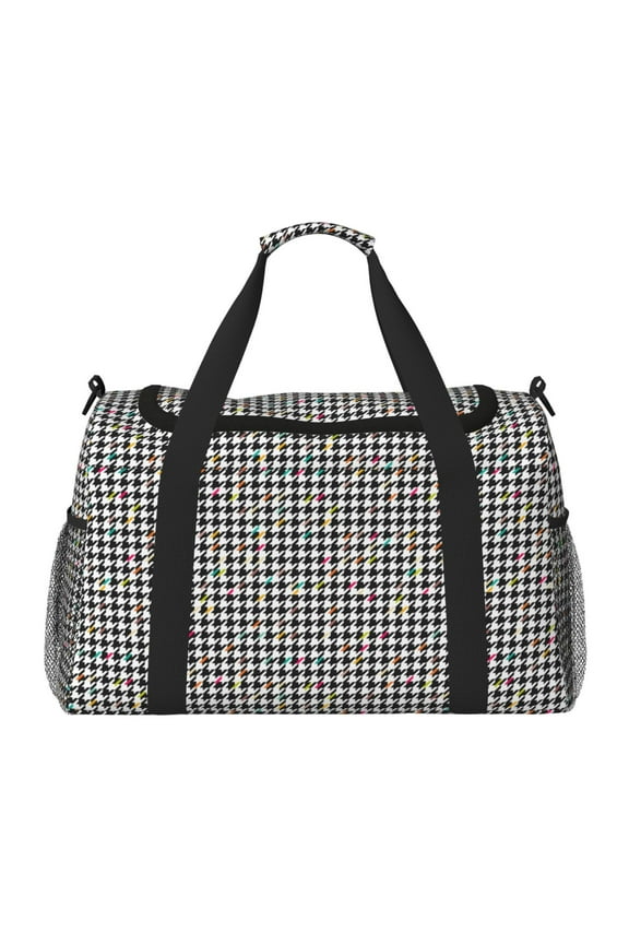 Black And White Houndstooth Hand Travel Bag for Men Women,Durable and Spacious Travel Bag with Multiple Pockets for Work, Travel, Weekend Getaways