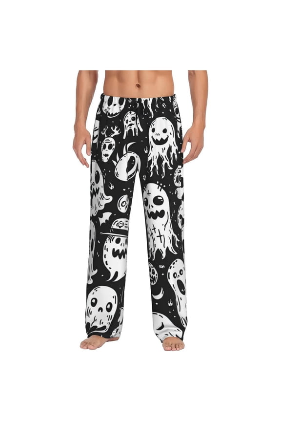 Black White Spooky Ghosts for Women's PJ Pajama Pants Sleep Pants Women's Home Trousers with Pockets,S-3XL-3X-Large
