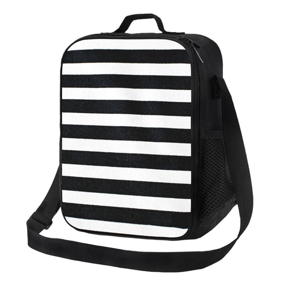 Hirioo Black And White Stripes for Insulated Lunch Bag with Adjustable Shoulder Strap for Work, School, Travel and Picnics, Leakproof and Eco-Friendly