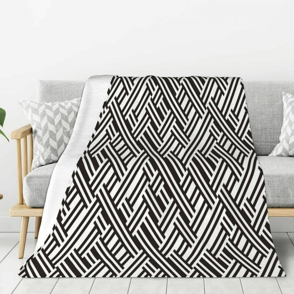 Hirioo Black White Stripes for Flannel Blanket, Cozy and Warm Throw for Bed or Couch ,Perfect for All Seasons-50"x40"