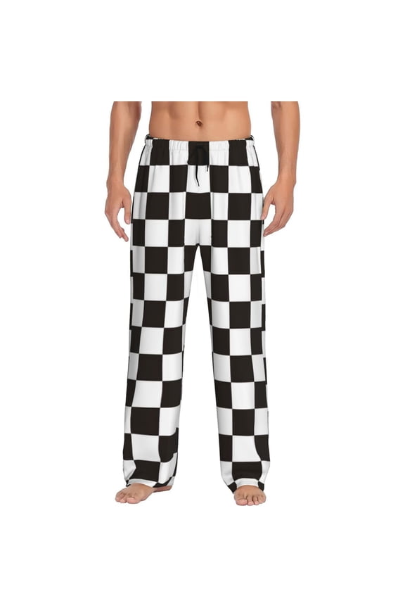 Black and White Checkerboard for Men's PJ Pajama Pants Sleep Pants Men's Home Trousers with Pockets,S-3XL-3X-Large