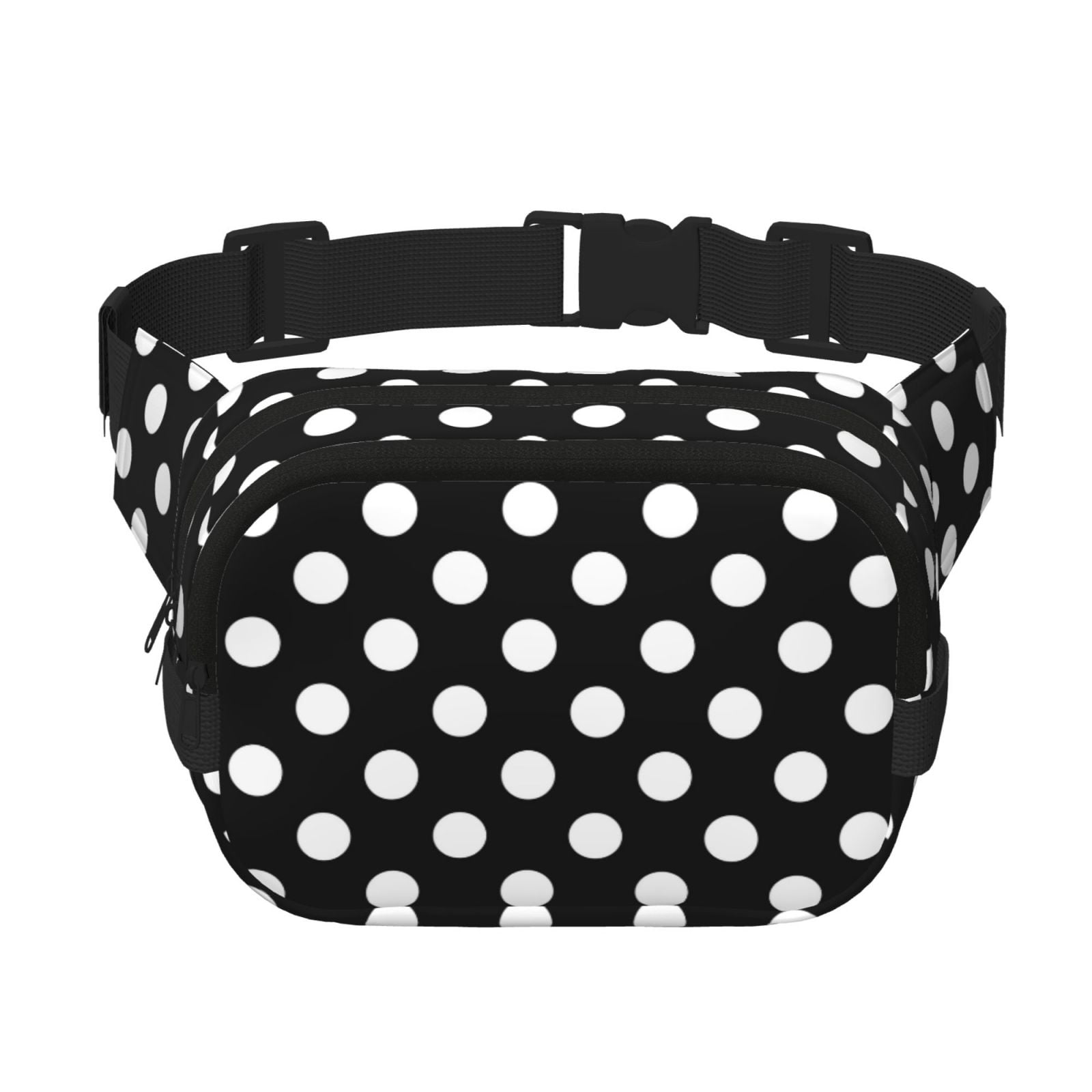 Hirioo Black and White Polka Dot for Double Layer Waist Bag Adjustable Fanny Pack For Travel Running Hiking