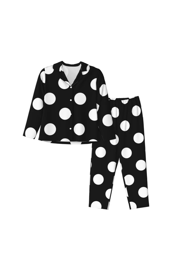 Black and White Polka Dot for Women's Pajama Sets 2 Piece Pjs Women's Long-Sleeved Pajama Set Button Down Sleepwear,S-XXL-XX-Large