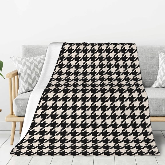 Hirioo Black and white houndstooth for Flannel Blanket, Cozy and Warm Throw for Bed or Couch ,Perfect for All Seasons-40"x30"
