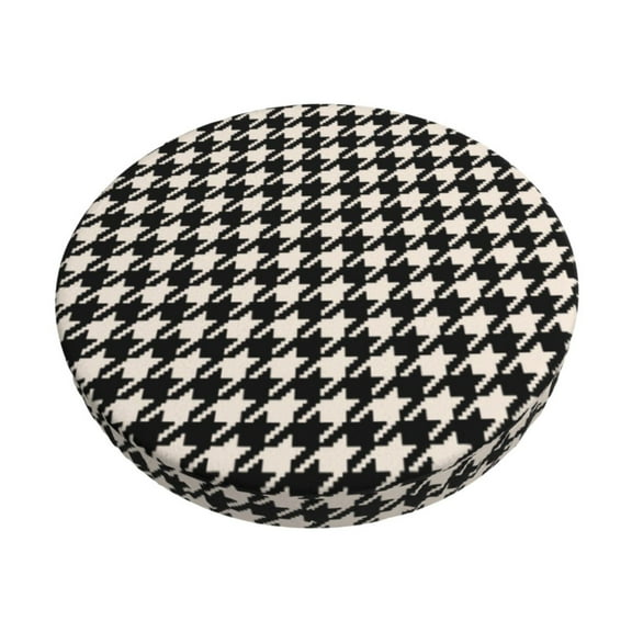 Hirioo Black and white houndstooth for Round Bar Stool Seat Covers Washable Stool Cushion Slipcover Elastic Bar Chair Covers for 12-14 Inch Chair-13 inch