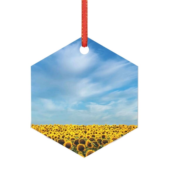 Hirioo Blooming Sunflower Field for Acrylic Christmas Pendant Hanging Christmas Tree Ornaments, Car, Home, Office Gift Decor-Hexagon