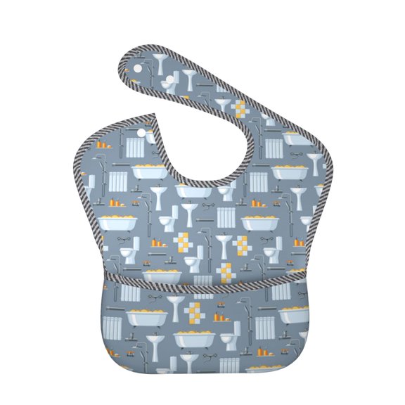 Hirioo Blue Bathroom for Baby Waterproof Pocket Bib Adjustable Closed for Babies Toddlers with Large Pocket 6-24Months